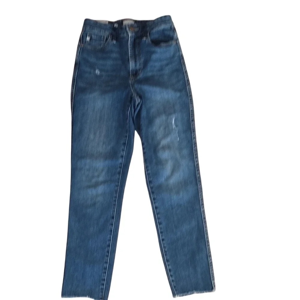 Dear John High Rise‎ Distressed Straight Leg Jeans Blue Size 26 Raw Hem